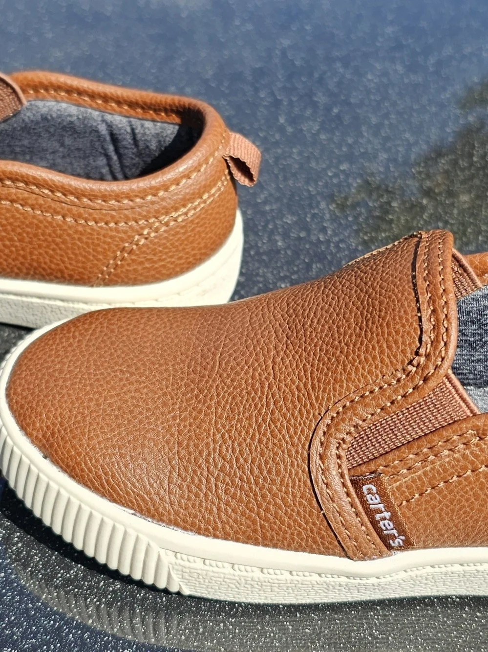 Carter's Tan Slip-On Kids Dress Shoes with White Sole